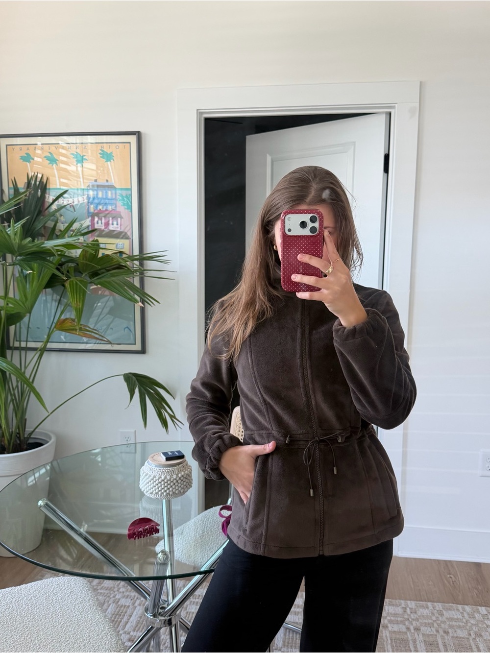 Kristen Blake Dark Brown Teddy Jacket with Drawstring